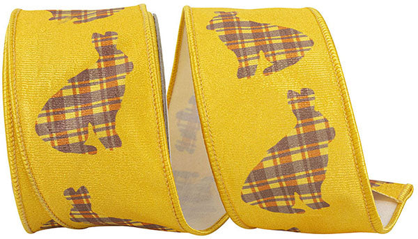 Easter Ribbons -- 2½ inch x 10 yards --- Bunny Cutout Plaid Deluxe Wire Edge Ribbon -- Yellow Gold Color