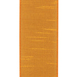 Load image into Gallery viewer, Close-up front view of the 2½-inch Yellow Gold Dupioni ribbon showing its elegant faux silk slub texture and beautifully stitched wired edges.
