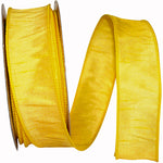 Load image into Gallery viewer, Full roll of Florist Basics Dupioni Supreme Wired Edge Ribbon in Yellow, 1½ inch wide by 20 yards, ideal for wreath making, floral designs, holiday decorating, and elegant gift wrapping.
