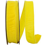 Load image into Gallery viewer, Full roll of Florist Basics Dupioni Supreme Wired Edge Ribbon in Yellow, 1½ inch wide by 50 yards, ideal for wreath making, floral designs, holiday decorating, and elegant gift wrapping.
