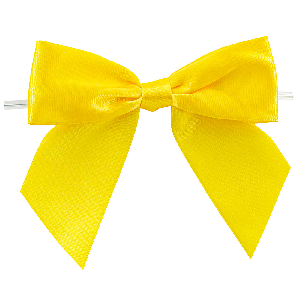 Satin Twist Tie Bows -- Various Sizes --- 100 or 50 Pieces p/pack,  Yellow