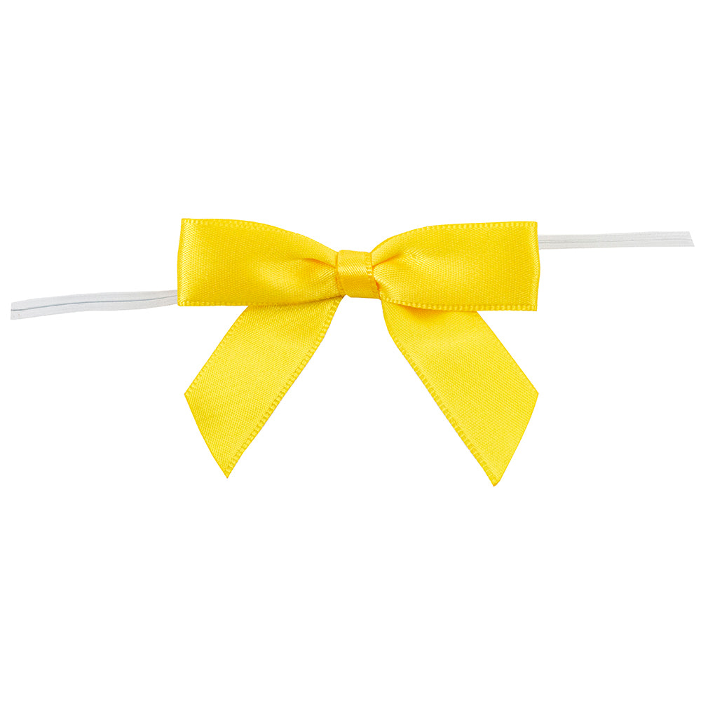 Satin Twist Tie Bows -- Various Sizes --- 100 or 50 Pieces p/pack,  Yellow