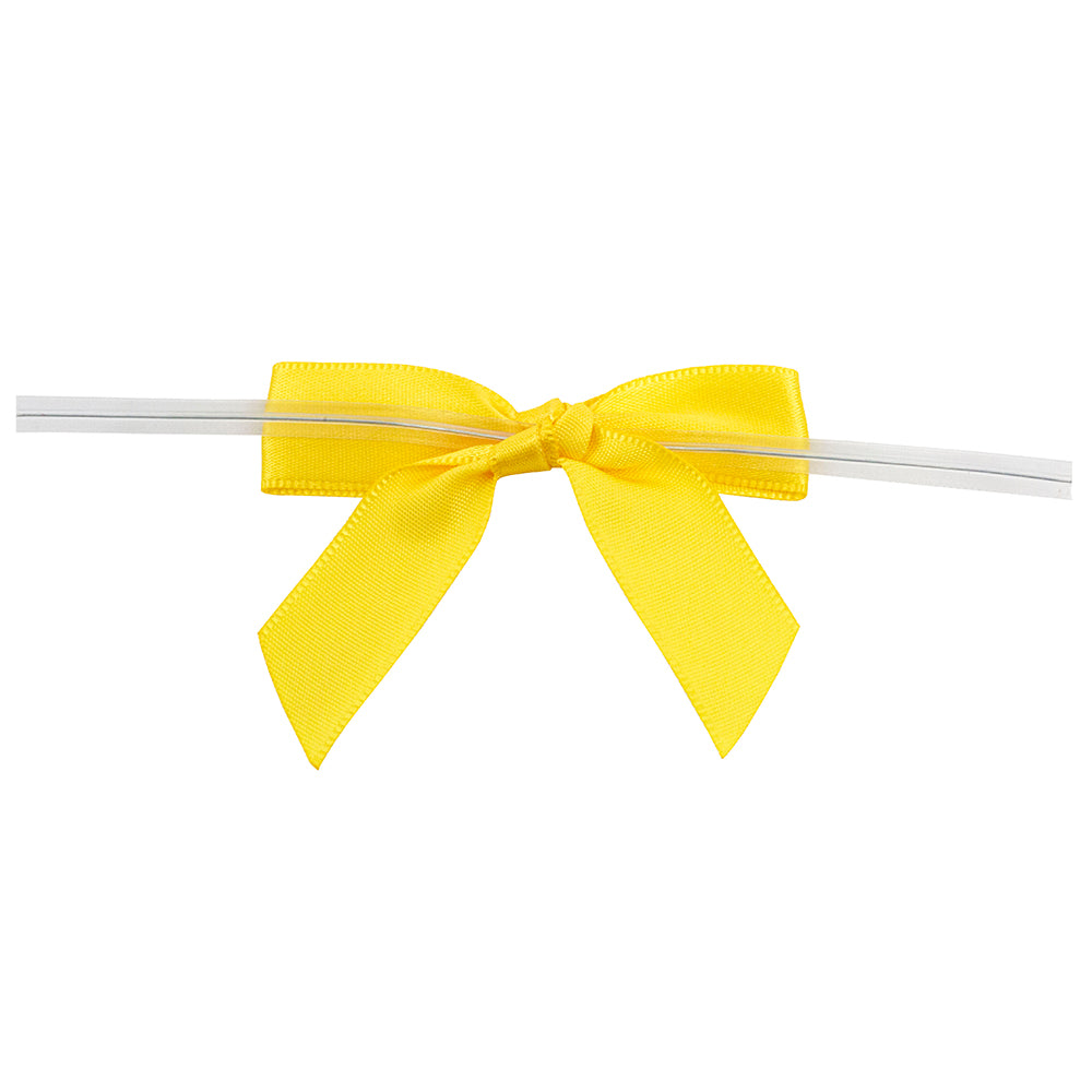 Satin Twist Tie Bows -- Various Sizes --- 100 or 50 Pieces p/pack,  Yellow