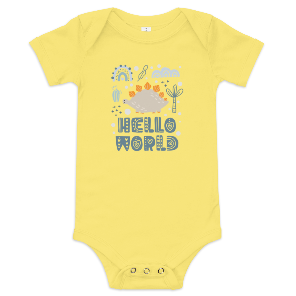 Hello World --- Baby short sleeve Onesie / Bodysuit, Various Colors