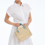 Load image into Gallery viewer, Wicker Bag --- Blue Beaded Handles
