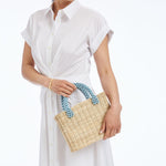 Load image into Gallery viewer, Wicker Bag --- Blue Beaded Handles
