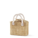 Load image into Gallery viewer, Wicker Bag --- White Beaded Handles
