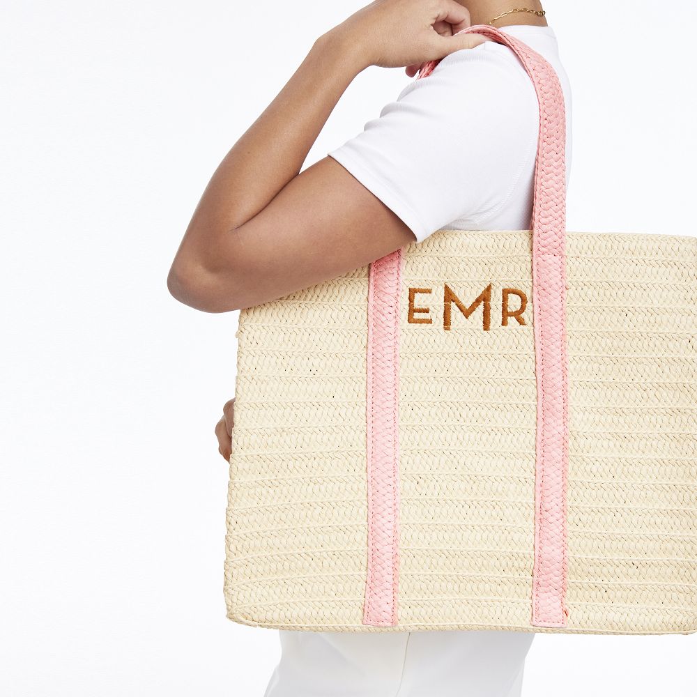 Straw Summer Tote  (Light Pink)