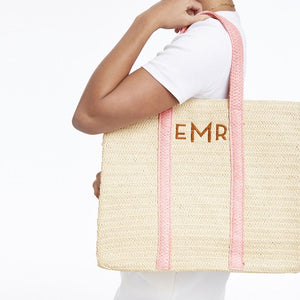 Straw Summer Tote  (Light Pink)