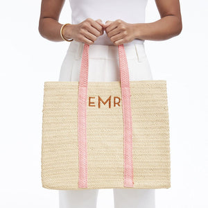 Straw Summer Tote  (Light Pink)