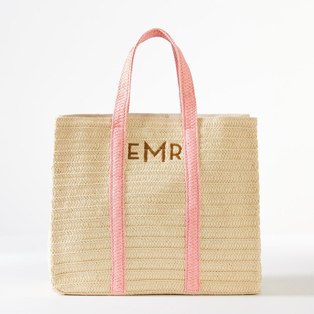 Straw Summer Tote  (Light Pink)