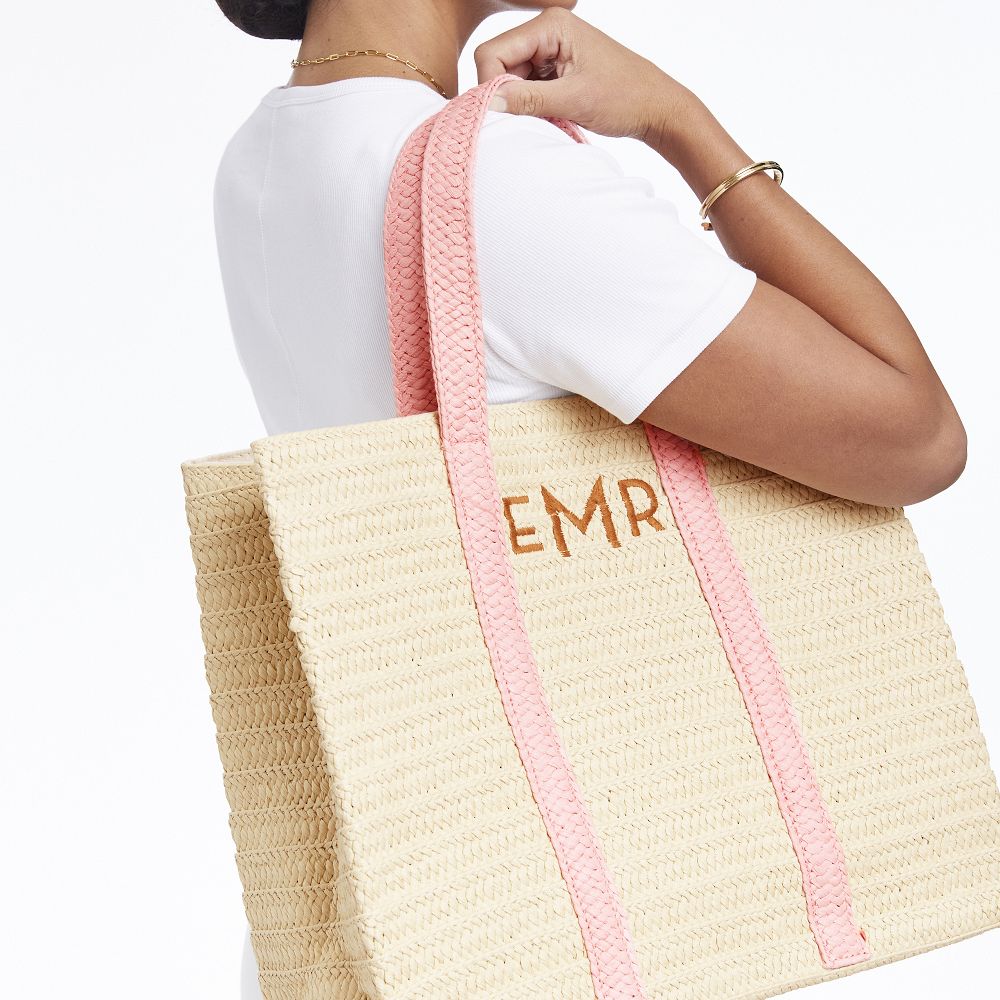 Straw Summer Tote  (Light Pink)