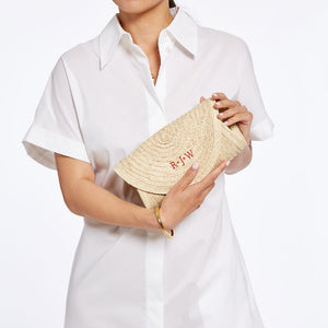 Palm Leaf Rounded Clutch - Natural