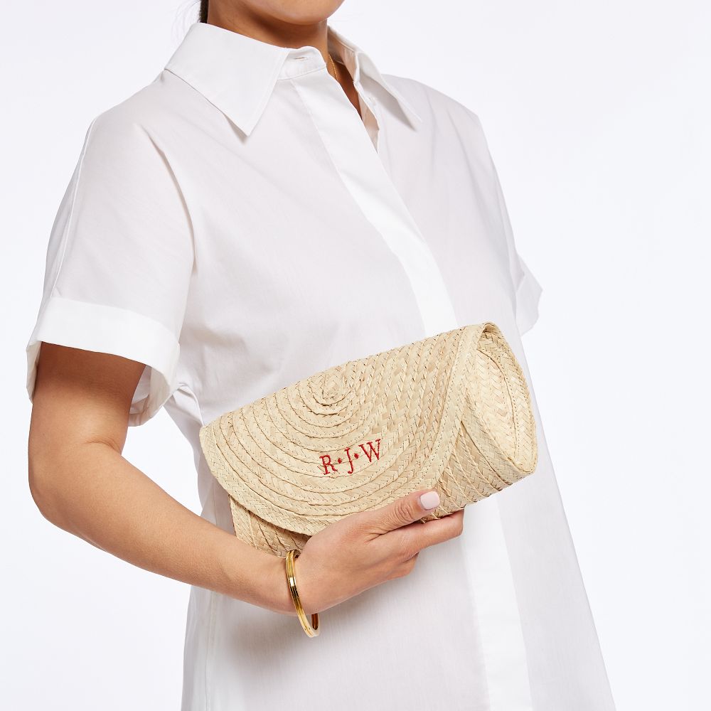 Palm Leaf Rounded Clutch - Natural