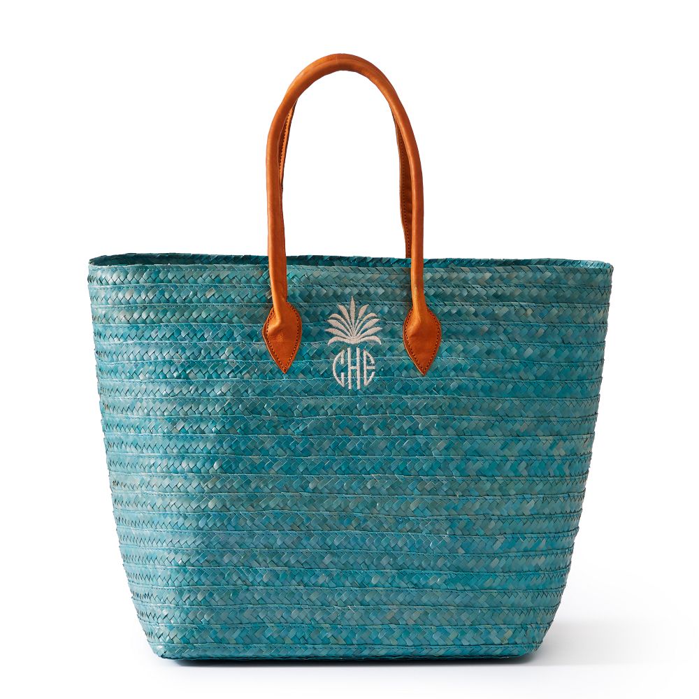 Woven Palm Leaf Tote --- Teal Color