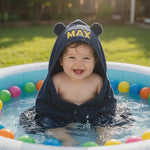 Load and play video in Gallery viewer, Personalized Hooded Baby Towel with Bear Ears
