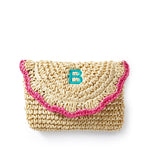 Load image into Gallery viewer, Scalloped Raffia Clutch - Pink Border

