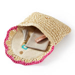 Load image into Gallery viewer, Scalloped Raffia Clutch - Pink Border
