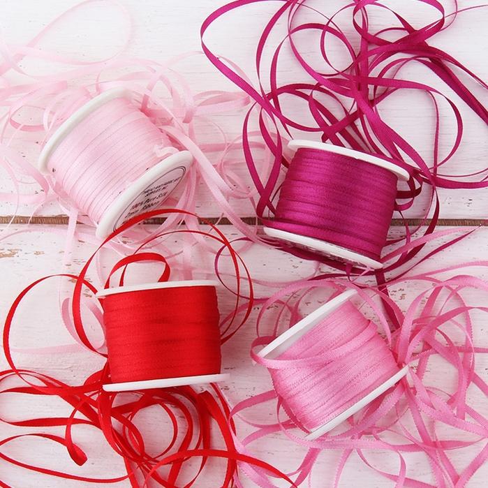 1/16"  Silk Ribbon, 4 Spool Collection (Red, Pink, Dusty Rose & Mulberry), 10 Yards each
