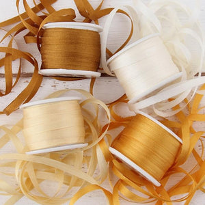 1/8"  Silk Ribbon, 4 Spool Collection (Cream, Pastel Peach, Orange Yellow & Golden Tan), 10 Yards each