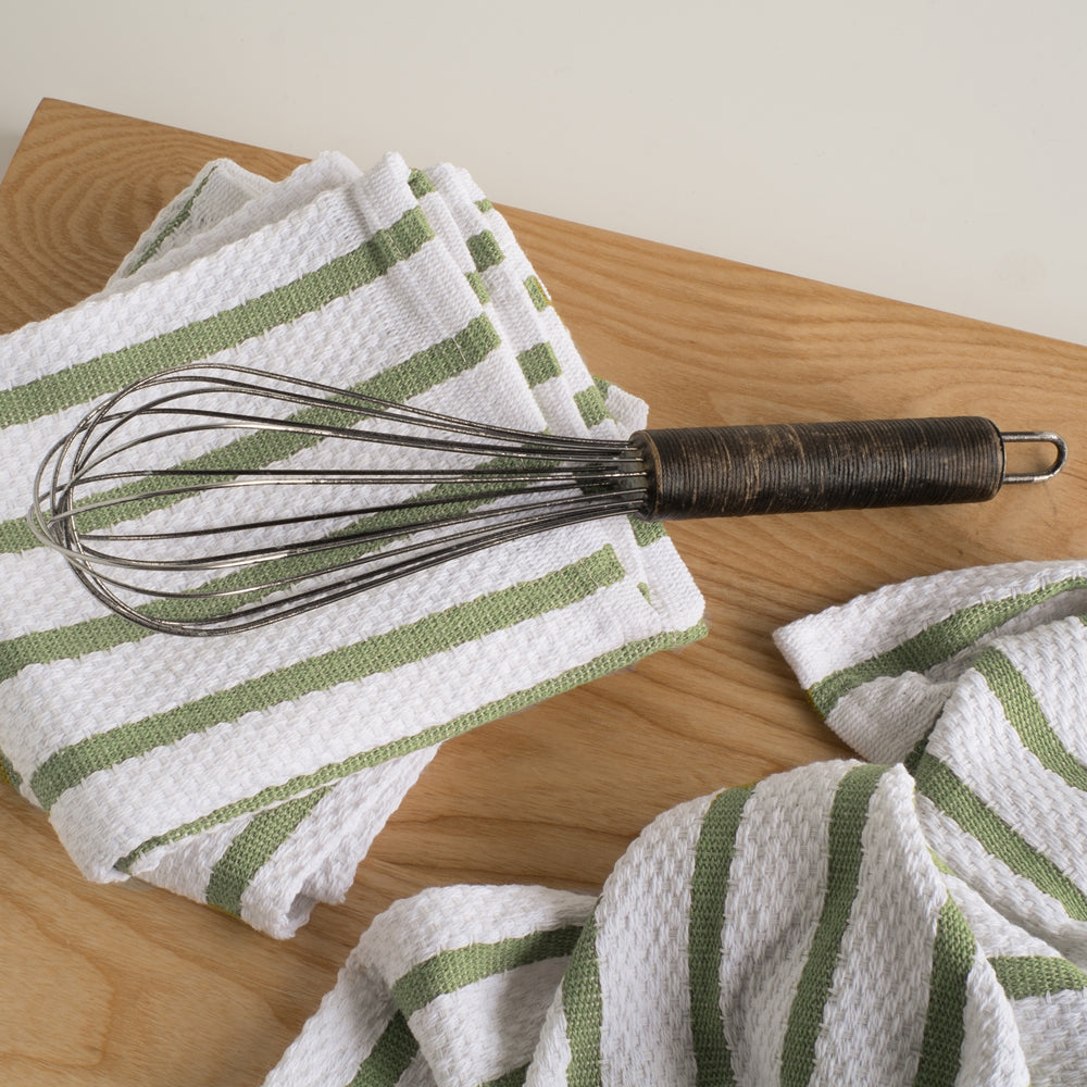 (White / Sage Green) Basketweave Dishtowels by Now Designs®
