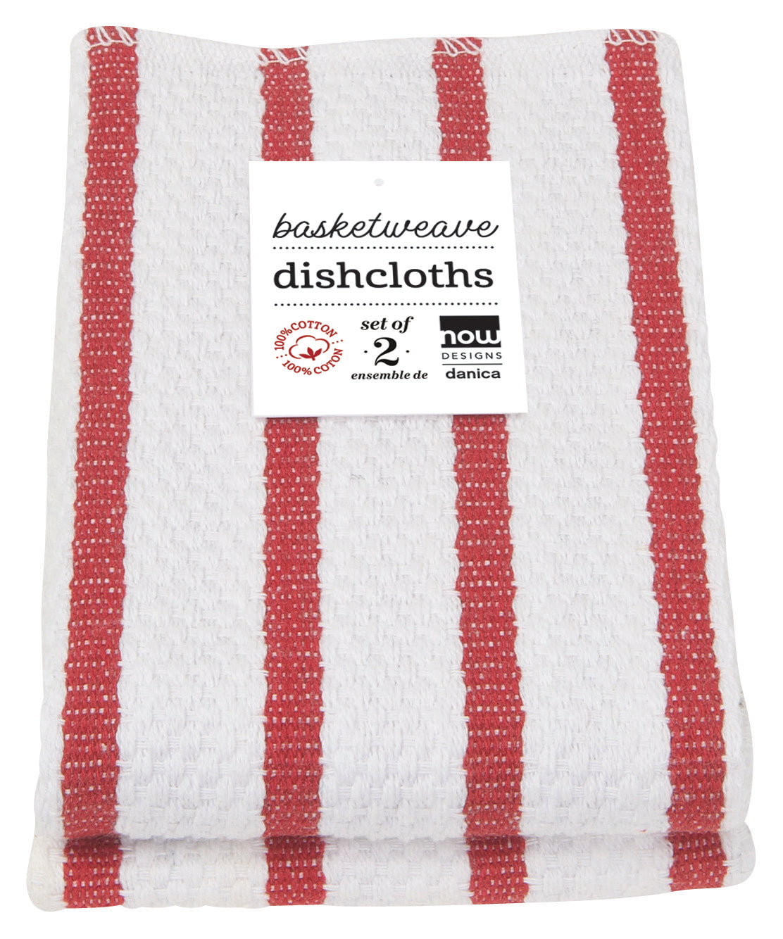(White / Red) -- Basketweave Dishcloths, Set of 2  by Now Designs®