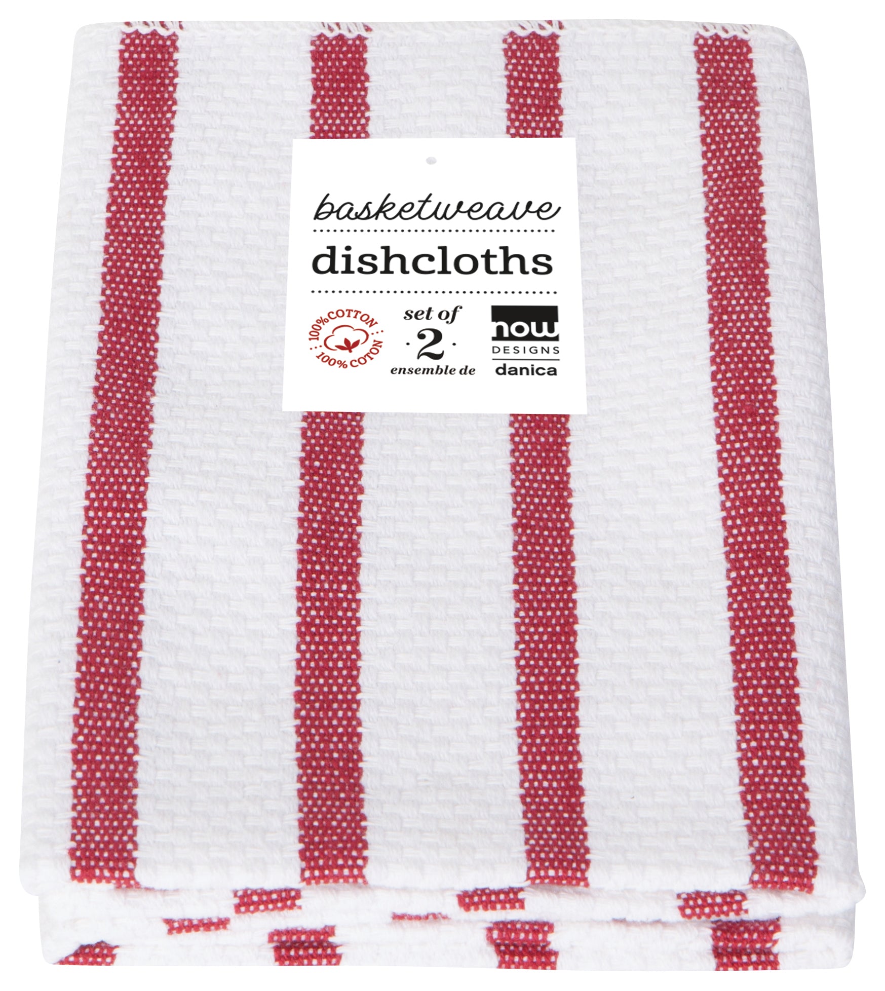 (White / Carmine Red) -- Basketweave Dishcloths, Set of 2  by Now Designs®
