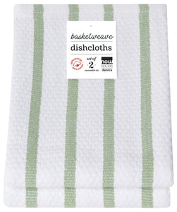(White / Sage Green) -- Basketweave Dishcloths, Set of 2  by Now Designs®