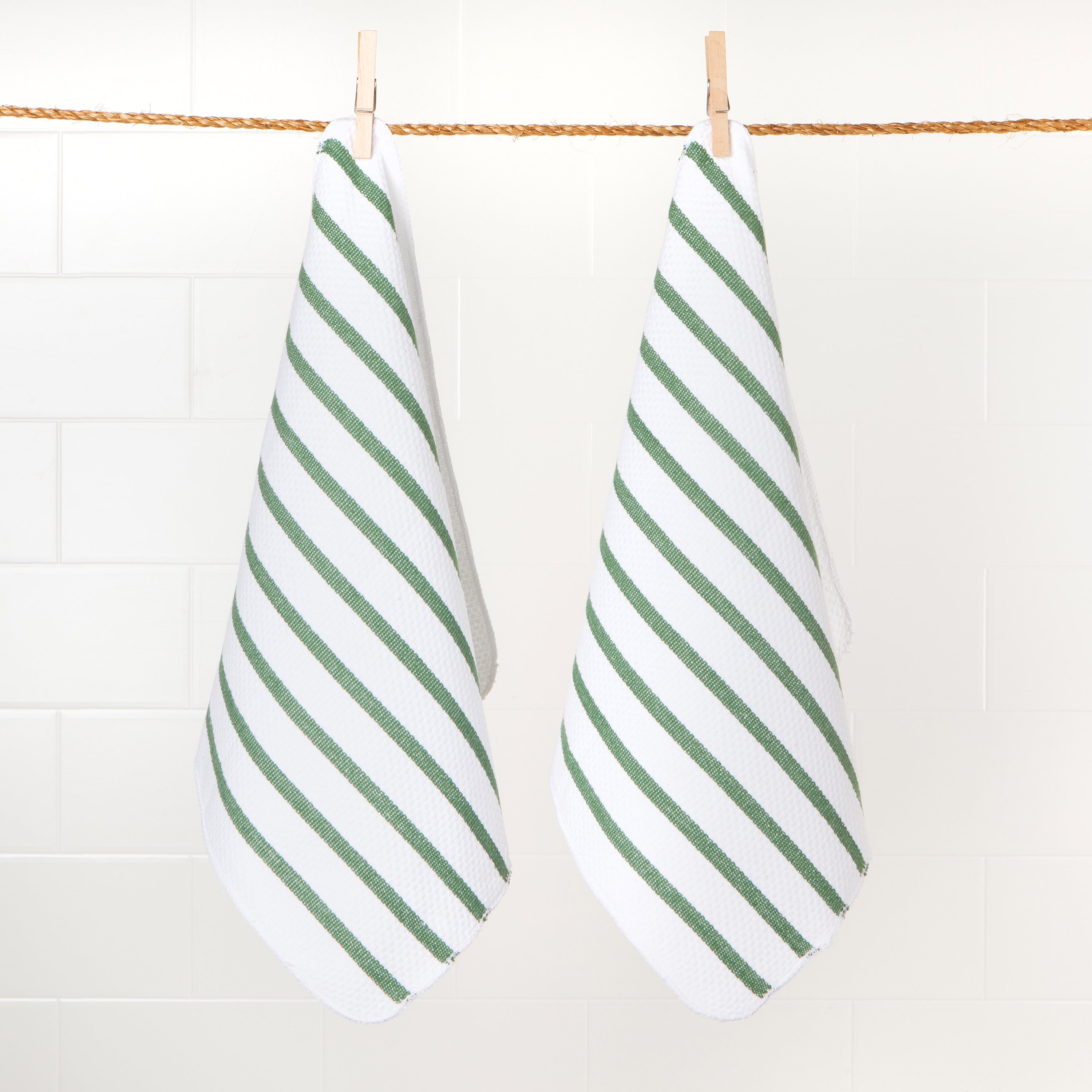 (White / Elm Green) - Basketweave Dishcloths, Set of 2  by Now Designs®