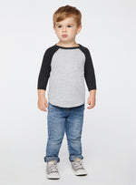 Load image into Gallery viewer, Toddler (Unisex) Raglan Baseball T-Shirt  (Vintage Heather / Vintage Smoke)
