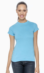 Load image into Gallery viewer, Ladies (Junior) Fitted - Crew Neck -- Fine Jersey T-shirt -- 100% Cotton -- Aqua Color
