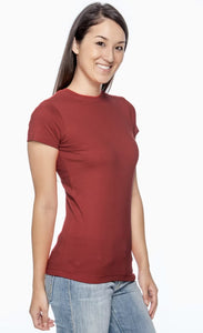 Ladies (Junior) Fitted - Crew Neck -- Fine Jersey T-shirt -- 100% Cotton -- Garnet Color