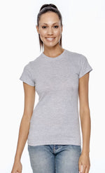 Load image into Gallery viewer, Ladies (Junior) Fitted - Crew Neck -- Fine Jersey T-shirt -- 100% Cotton -- Heather Color
