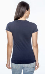 Load image into Gallery viewer, Ladies (Junior) Fitted - Crew Neck -- Fine Jersey T-shirt -- 100% Cotton -- Navy Color
