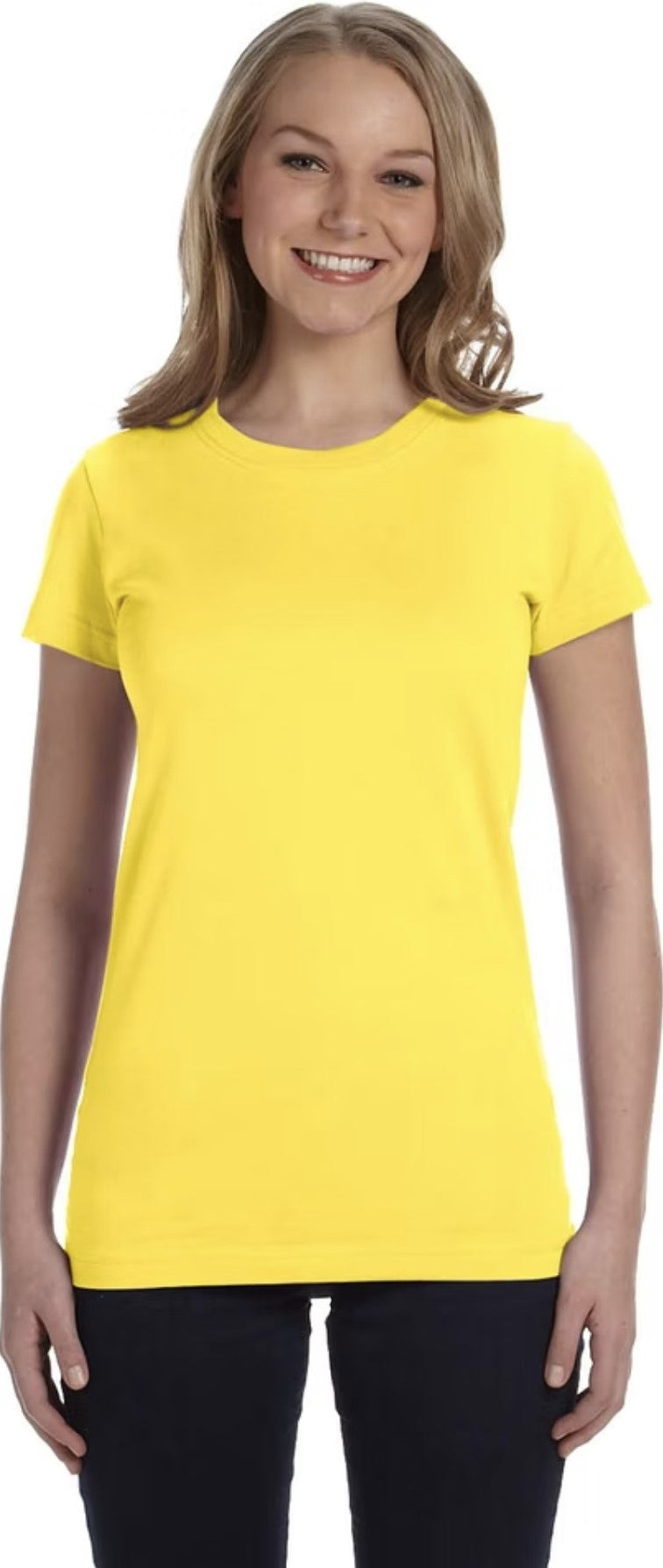 Ladies (Junior) Fitted - Crew Neck -- Fine Jersey T-shirt -- 100% Cotton -- Yellow Color