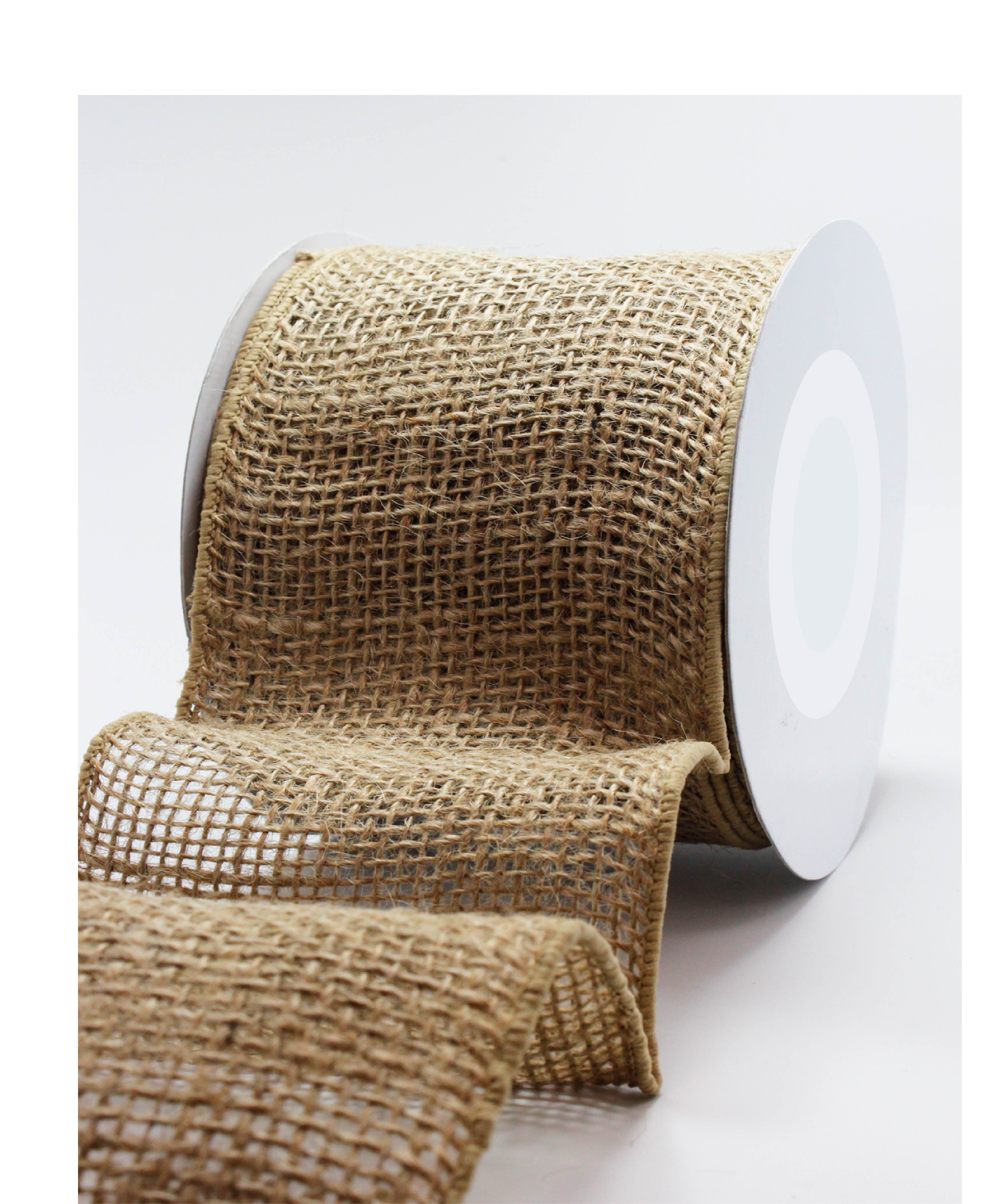4 Inch,  Classic 100% Jute Burlap Ribbon with Wired Edge, 10 yards