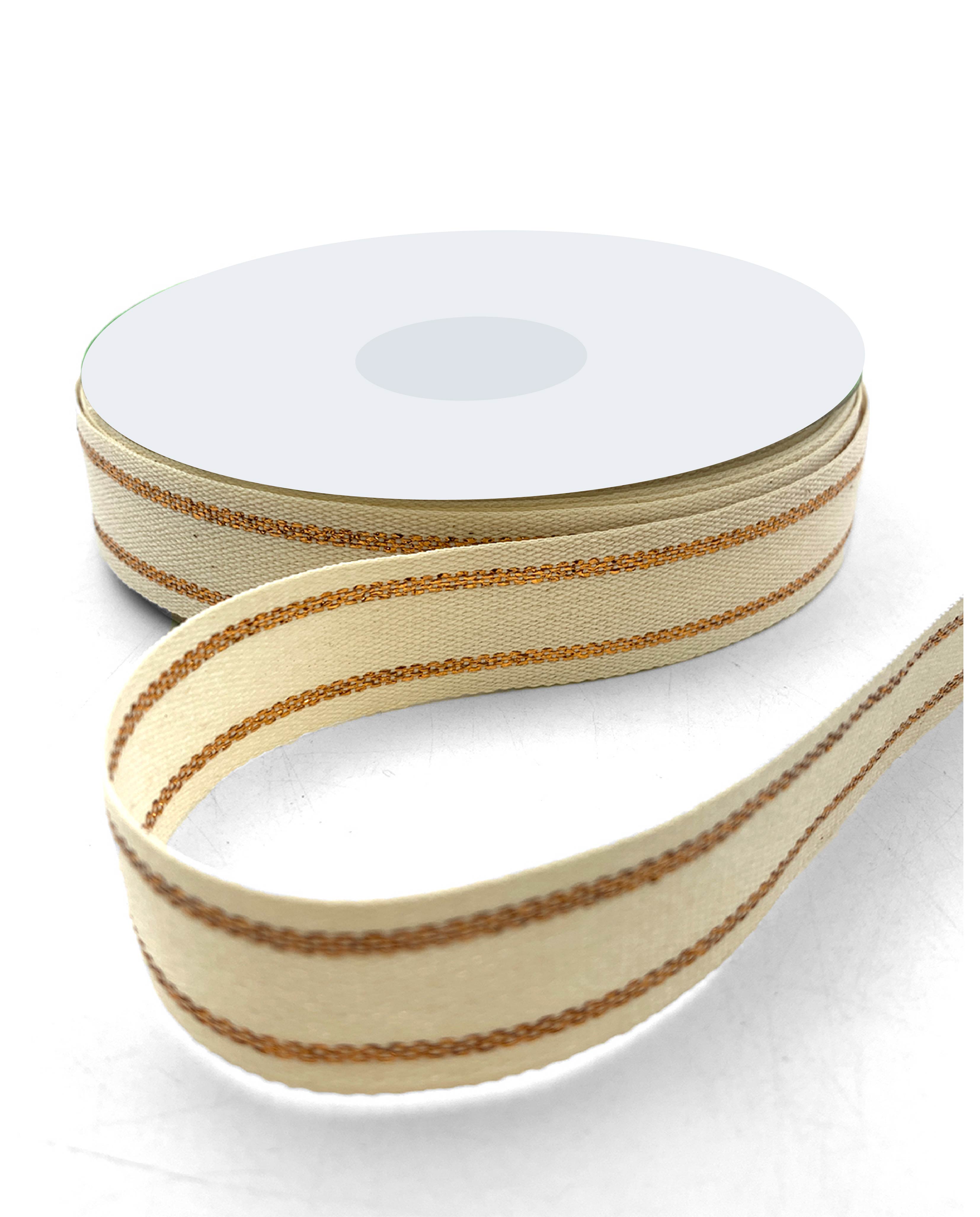 Canvas Ribbon (with woven metallic center line) --- 7.8 in x  20 yards