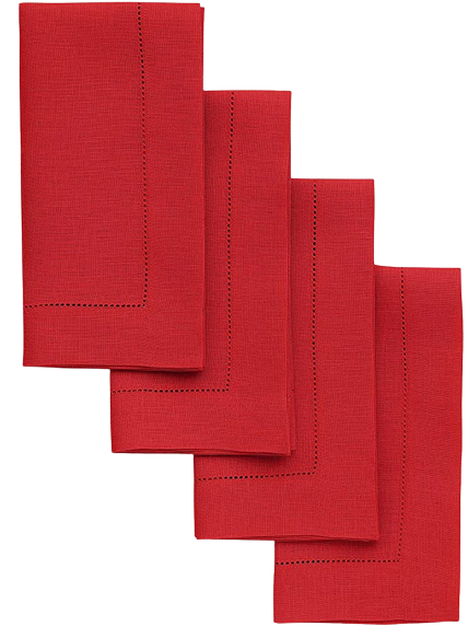 Red Hemstitch Table Linen Collection, 100% Linen