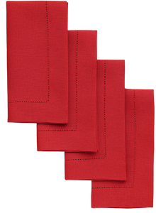 Red Hemstitch Table Linen Collection, 100% Linen