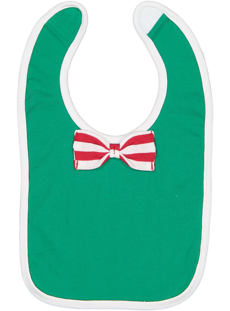Baby Bib with Contrast self-fabric binding and bow tie, (Kelly / Red-White Stripe / White)