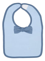 Load image into Gallery viewer, Baby Bib with Contrast self-fabric binding and bow tie, (Light Blue / Indigo Bow/ Indigo Trim)
