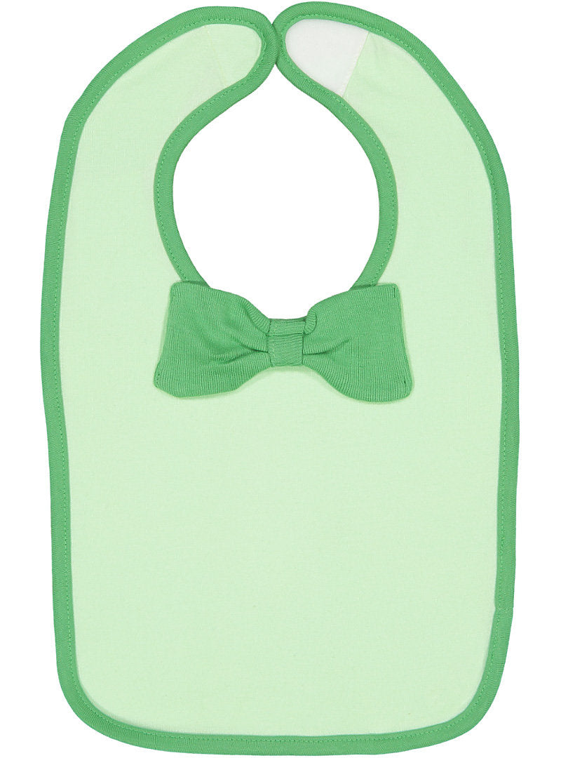 Baby Bib with Contrast self-fabric binding and bow tie, (Mint / Grass Bow/ Grass Trim)