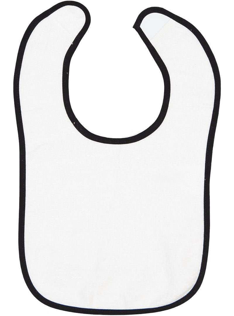 Embroidery Baby Bib -- White with Black Contrast Trim,  100% Cotton Terry