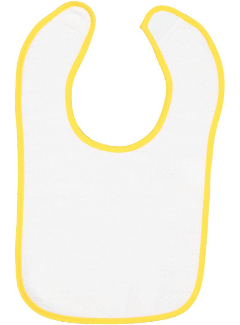 Embroidery Baby Bib -- White with Gold Contrast Trim,  100% Cotton Terry