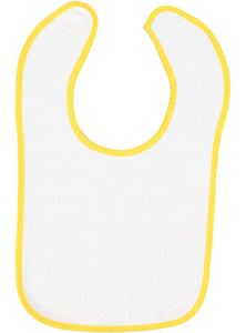 Embroidery Baby Bib -- White with Gold Contrast Trim,  100% Cotton Terry
