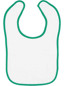 Embroidery Baby Bib -- White with Kelly Contrast Trim,  100% Cotton Terry