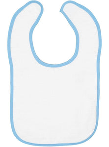White Baby Bib with Light Blue Contrast Trim,  100% Cotton Terry