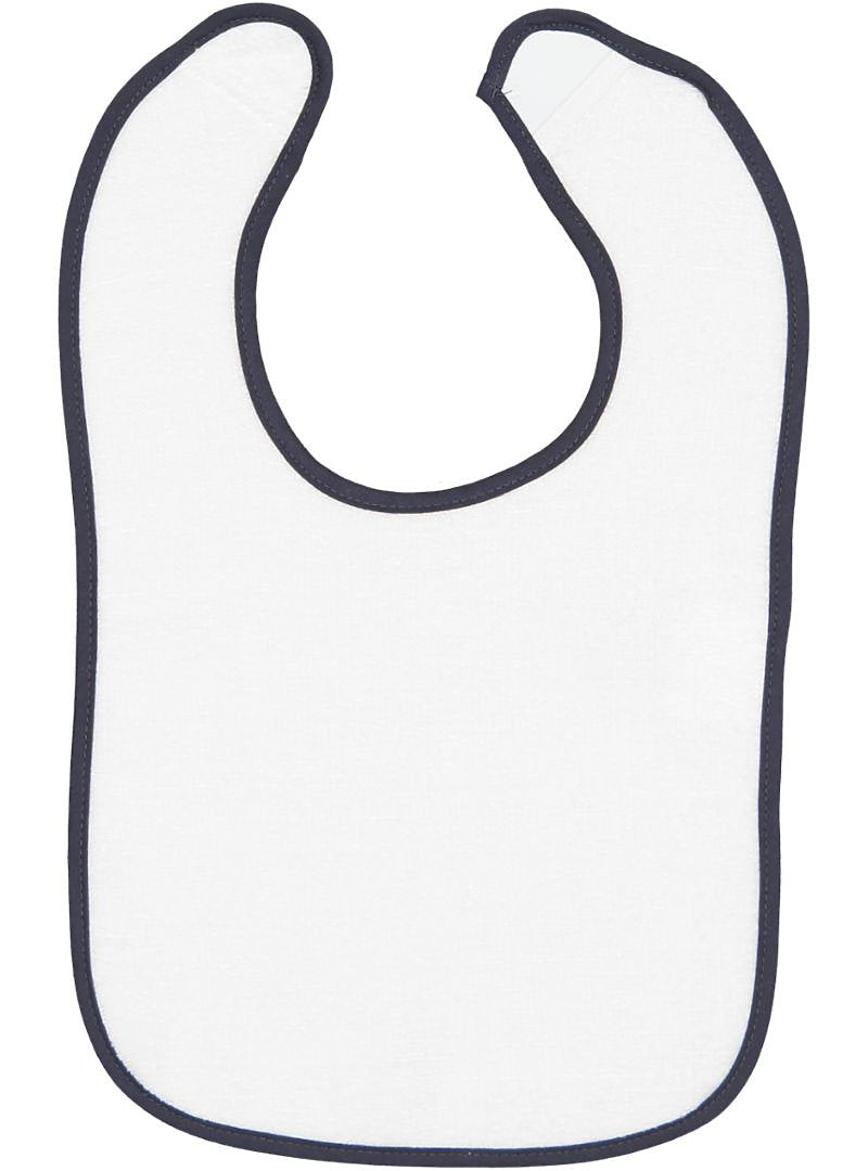 Embroidery Baby Bib -- White with Navy Contrast Trim,  100% Cotton Terry