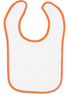 Embroidery Baby Bib -- White with Orange Contrast Trim,  100% Cotton Terry