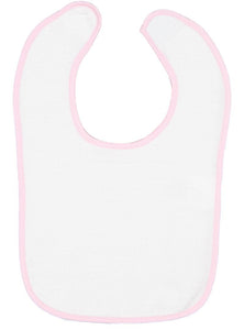 White Baby Bib with Pink Contrast Trim,  100% Cotton Terry